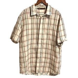 Mens Perry Ellis Linen Plaid Campshirt